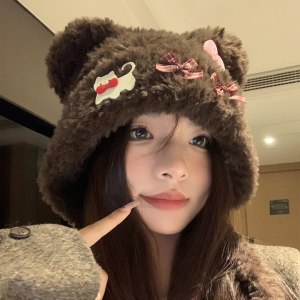 可愛小熊耳朵毛絨帽